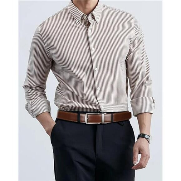 Mens leather ratchet belt adjustable slide buckle dress casual trim to fit - Picture 2 of 7